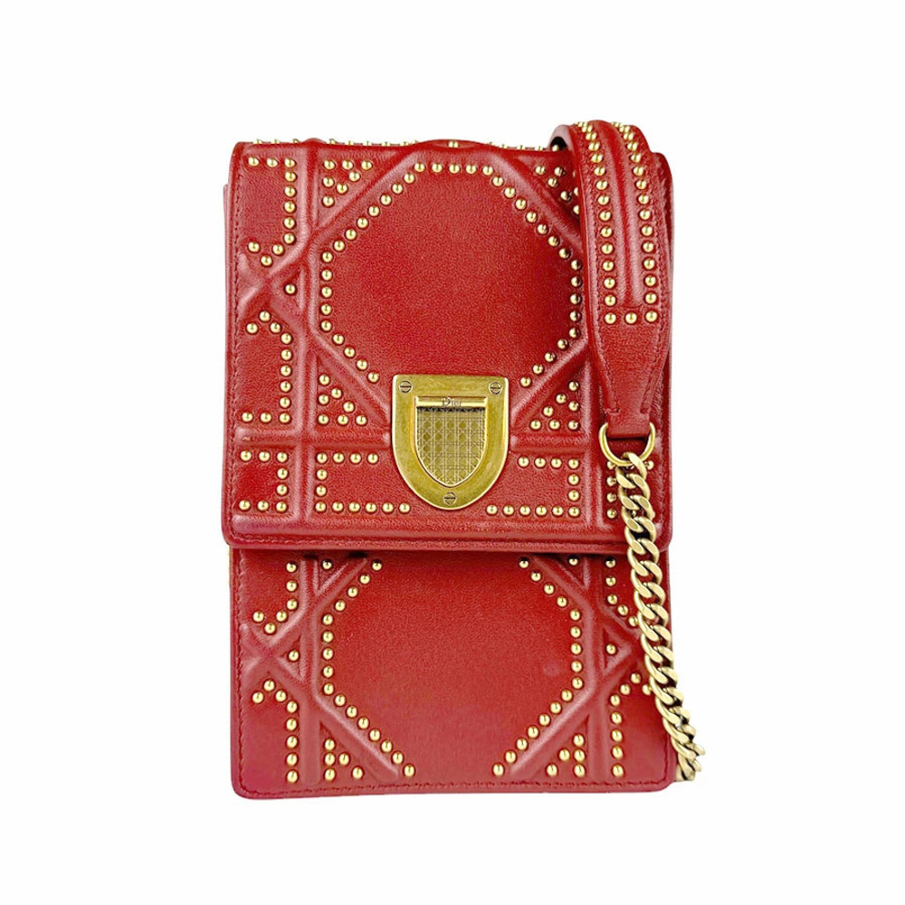 Christian Dior Diorama Shoulder Bag Leather Red